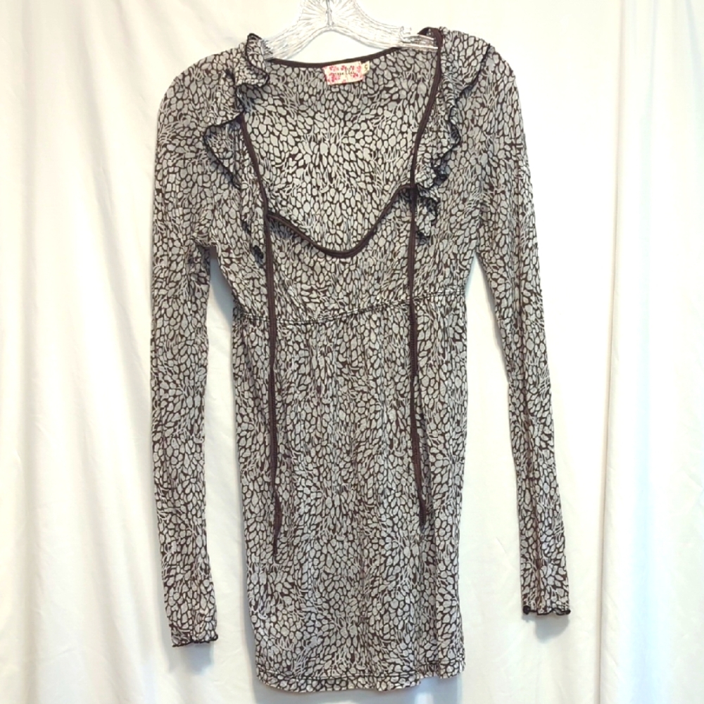Brown and White Patterned Long Sleeve Top